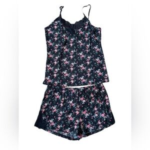 Floral Women's Sleepwear Set - Black and Pink